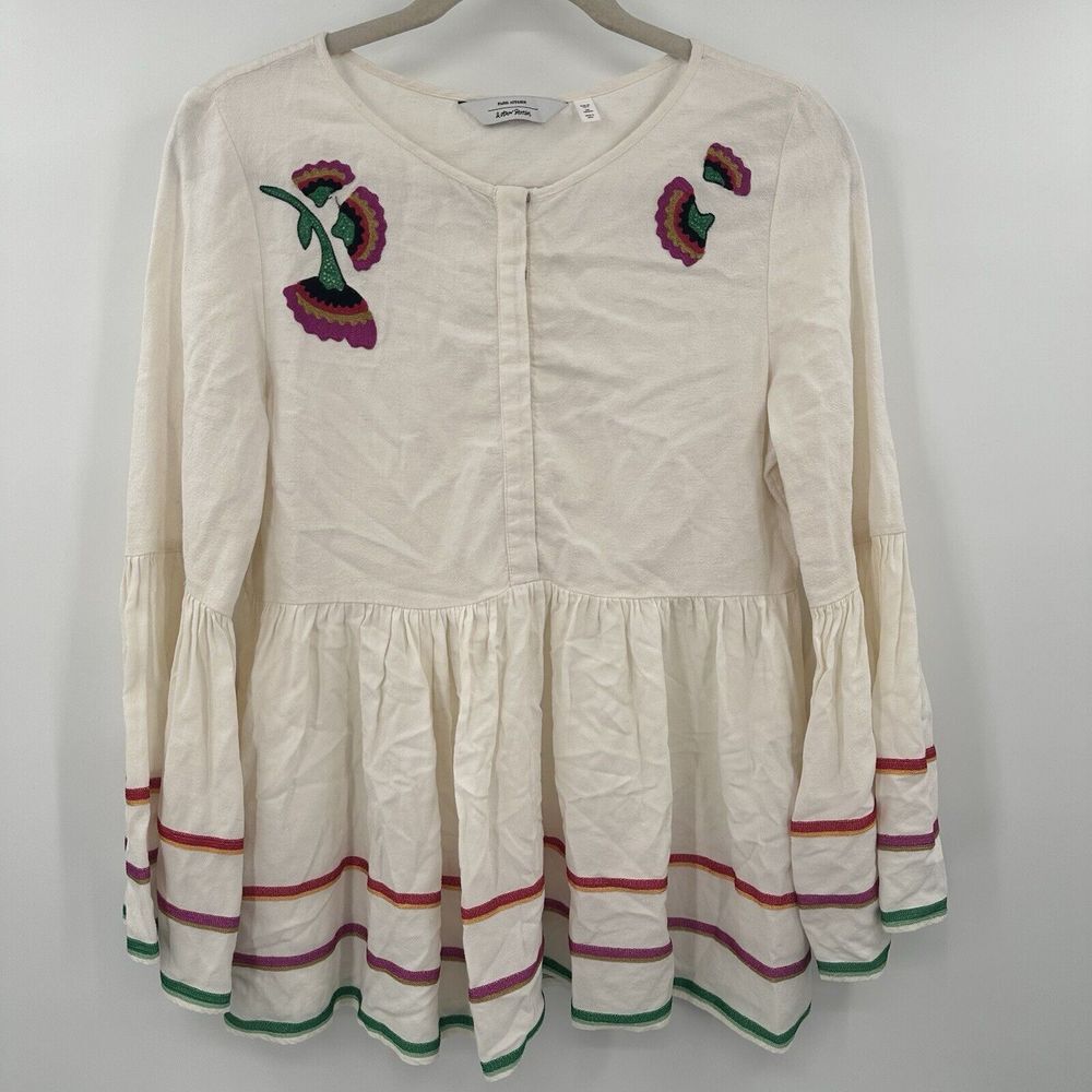 Paris‎ Atelier & Other Stories Striped Linen Blend Bell Sleeve Blouse Sz 6